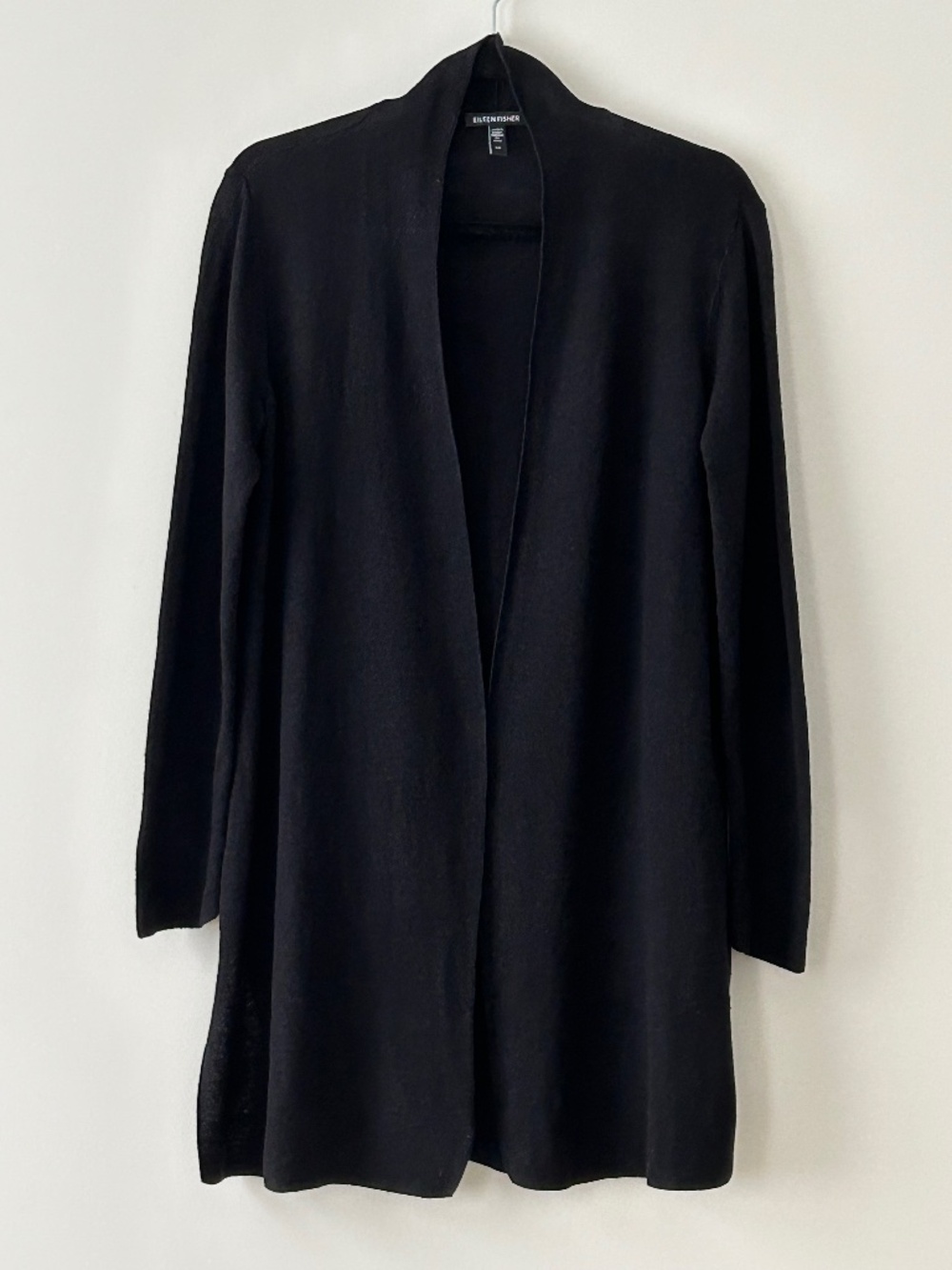 Eileen Fisher Black Organic Linen & Cotton Open Cardigan